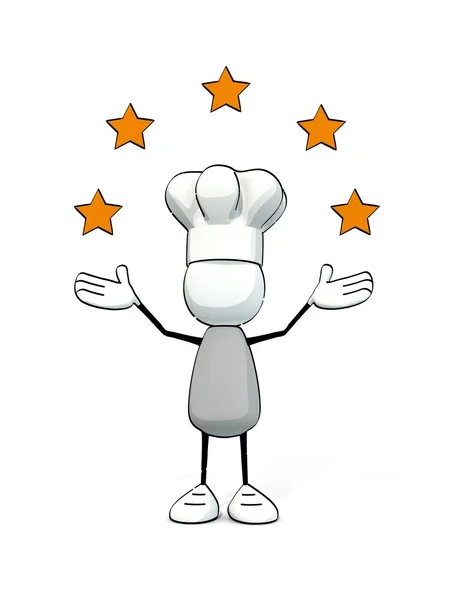 Little sketchy man with chef's cap and five stars — Stock Photo, Image