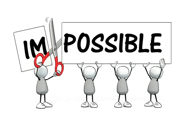 Little sketchy with scissors cutting "im" and "possible" in two parts — Stock Photo, Image