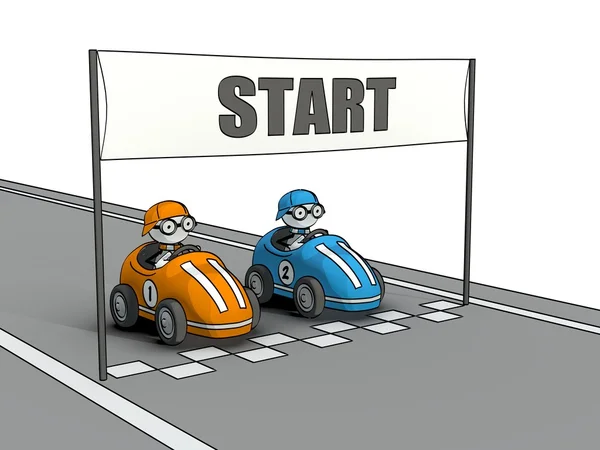 Araba yarışında küçük yarım yamalak adamlar satıra