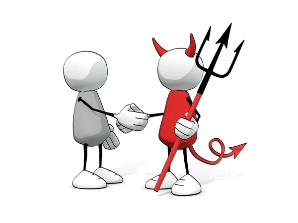 Little sketchy man shaking hands with the devil — Stock Photo, Image