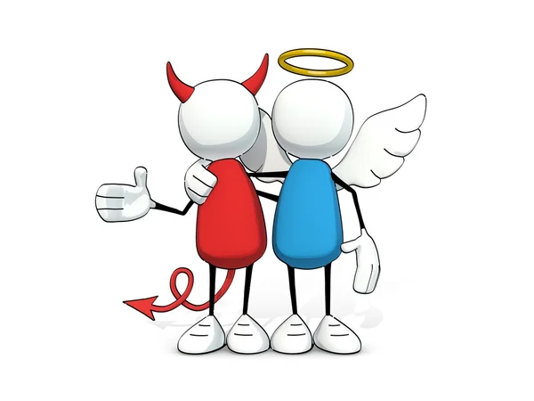 Little sketchy man - angel and devil as friends — Stock Photo, Image