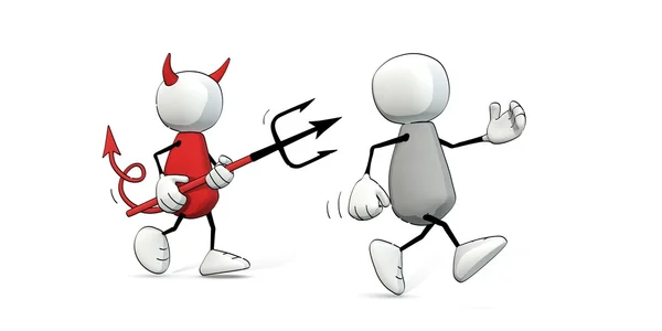 Little sketchy man chased by the devil — Stock Photo, Image