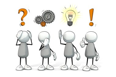 little sketchy men - orange problem-solution concept