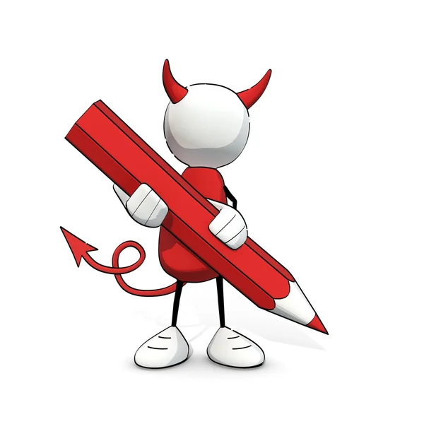 Pequeno homem esboçado - diabo com lápis vermelho — Fotografia de Stock