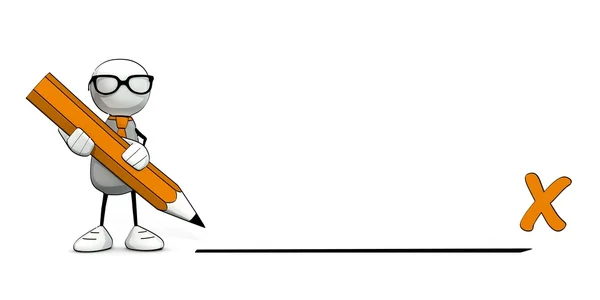 little sketchy man with tie and glasses - please sign here