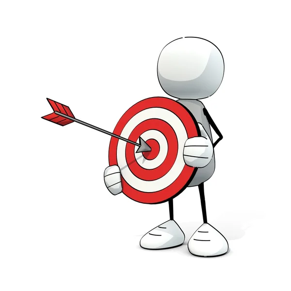 Little sketchy man holding a Target with arrow in the middle — Stock Photo, Image