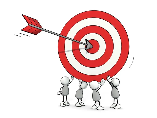 Little sketchy men with an arrow in middle of a target — Stock Photo, Image