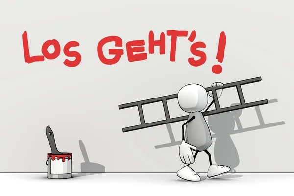 Little sketchy man with ladder - los geht's (let's go) — Stock Photo, Image