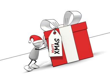 büyük kırmızı hediye kutusu örmeye santa şapka ile yarım yamalak ufaklık