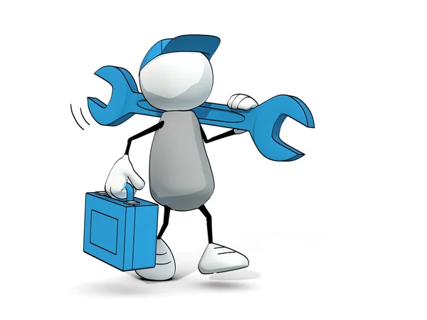 küçük yarım yamalak adam mavi anahtarı ve araç kutusu