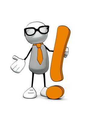 yarım yamalak ufaklık kravat ve gözlük ve turuncu ünlem işareti ile