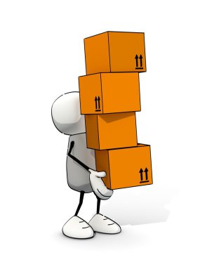 büyük bir yığın paketleri taşıyan küçük yarım yamalak adam
