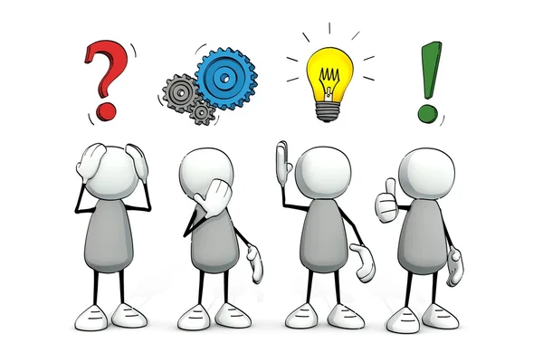 sorun-çözüm kavramı renkli küçük yarım yamalak adamlar-