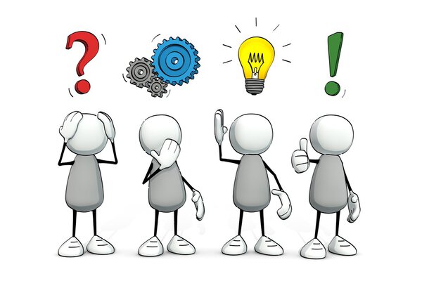 little sketchy men - colored problem-solution concept