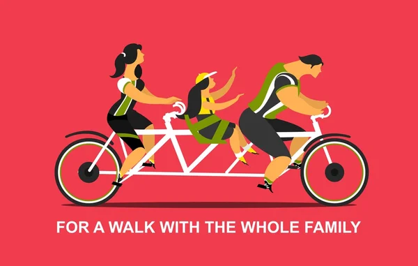 Familjen cykla tandem — Stock vektor