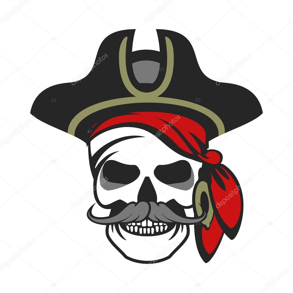 Vector skull emblem sea pirate on a background of the wheel