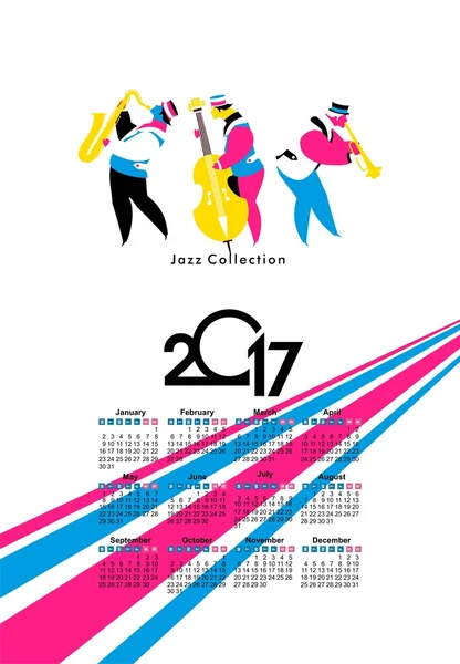 Τζαζ και μπλουζ ημερολόγιο 2017 — Διανυσματικό Αρχείο