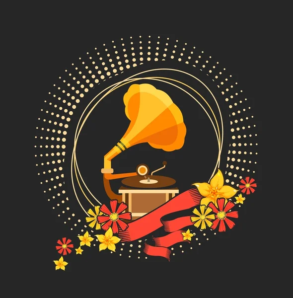 Gramófono de música retro — Vector de stock