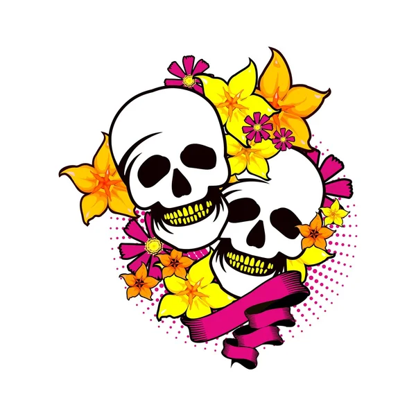 Totenkopf in Blumen — Stockvektor
