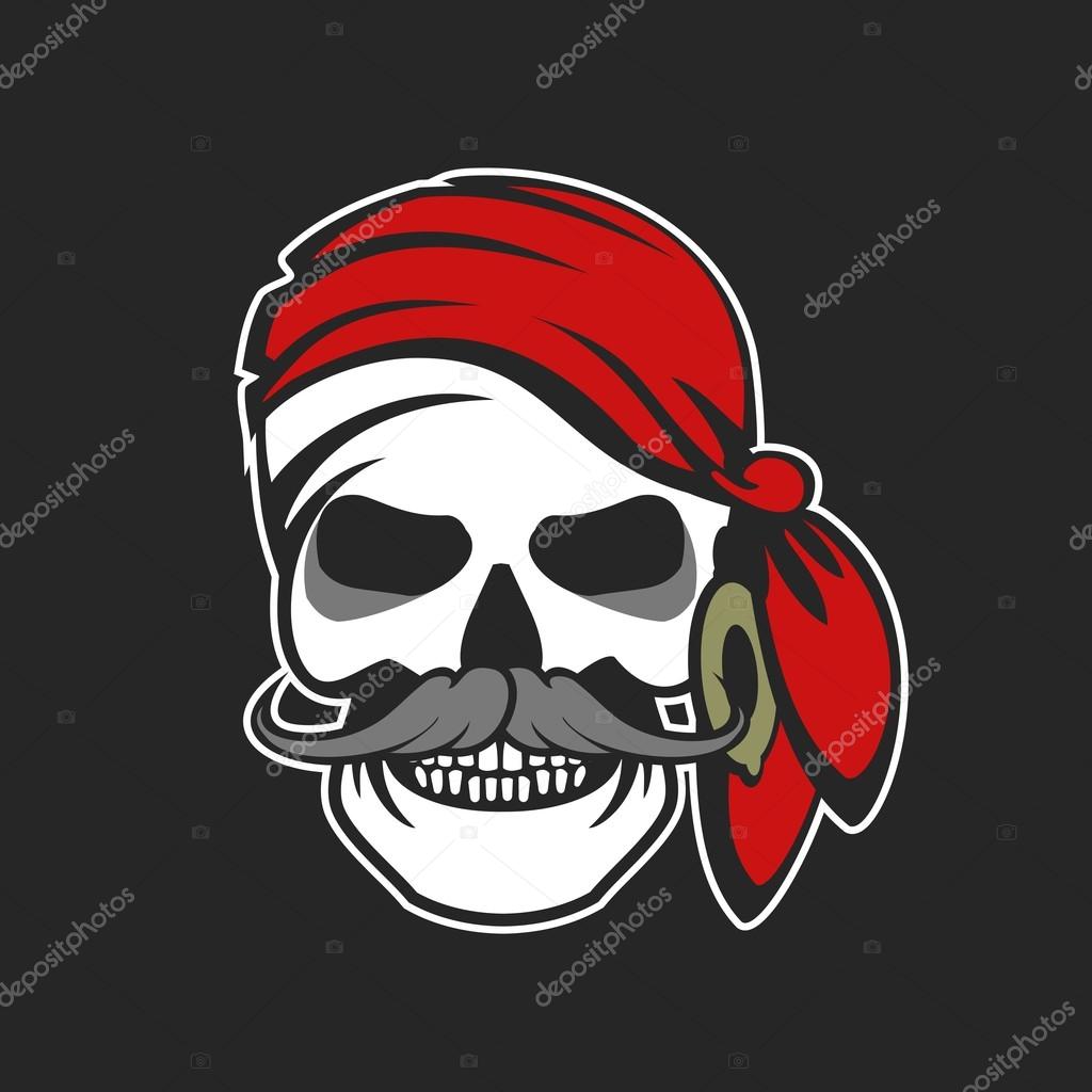 Vector skull emblem sea pirate on a background of the wheel