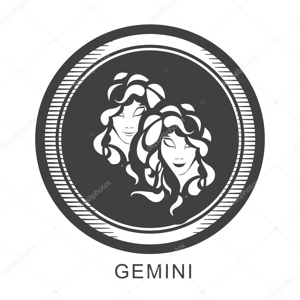 Astrological sign of the zodiac Gemini two girls in a circular shape in black and white