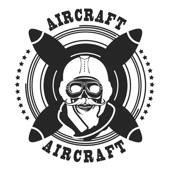 Aviator skull emblem — Stock Vector