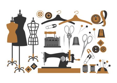 set of sewing items clipart