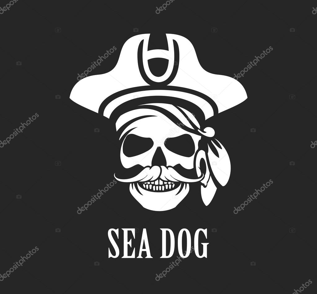 Vector black and white emblem skull sea pirate