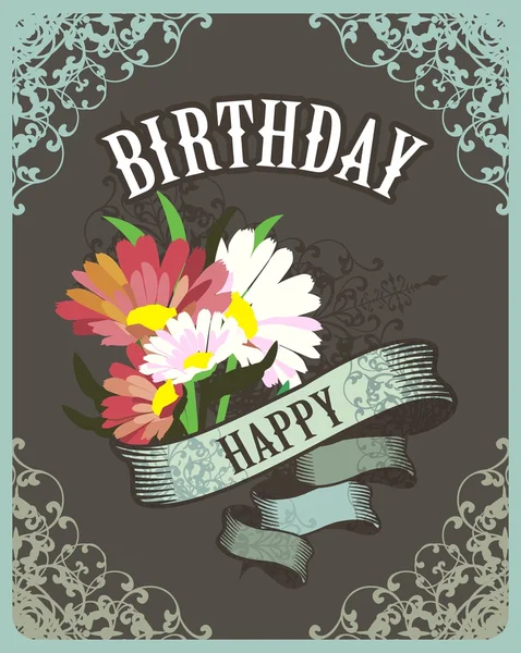 Greeting card with flowers birthday — Stock Vector