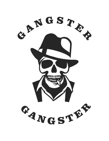 Cráneo en sombrero gángster — Vector de stock