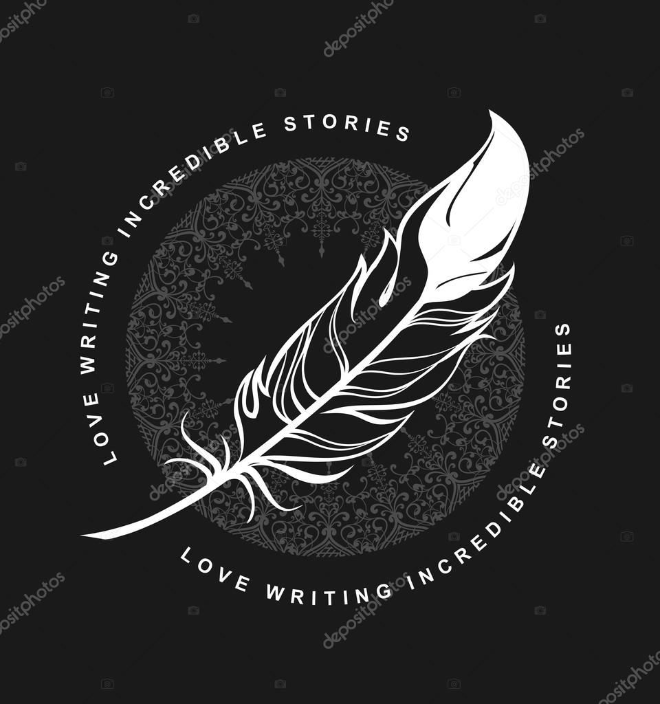 Vector emblem writing pen on a black background with an ornament