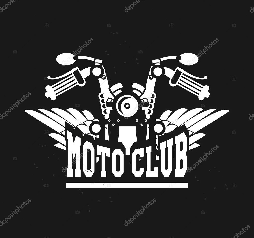 Vector motorcycle club emblem retro bike with wings on a black background