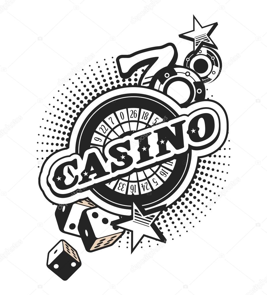 Vector black and white emblem of the casino on a white background with elements of winning and luck