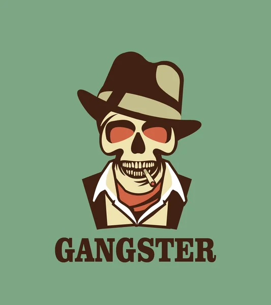 Schedel in hoed gangster — Stockvector
