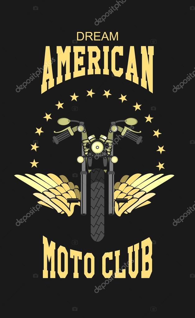 Vector motorcycle club emblem retro bike with wings