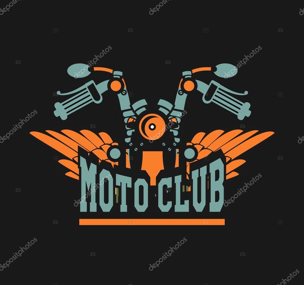 Vector motorcycle club emblem retro bike with wings on a black background