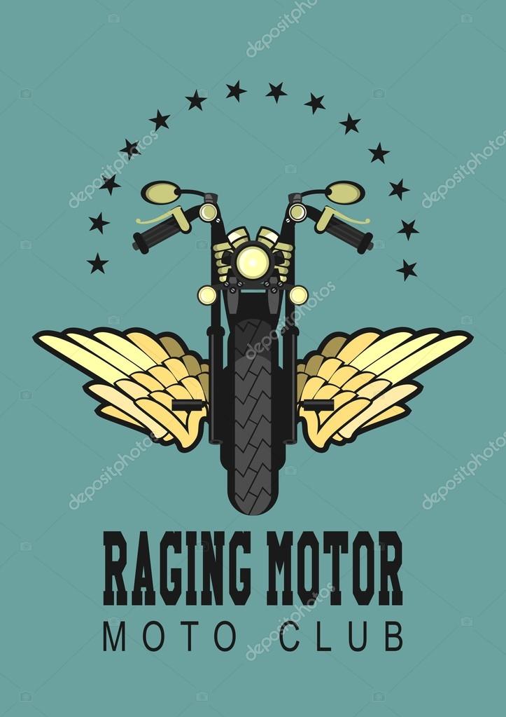 Vector motorcycle club emblem retro bike with wings