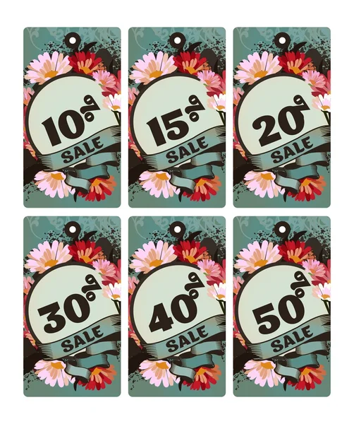 Étiquettes de prix discount avec des fleurs — Image vectorielle