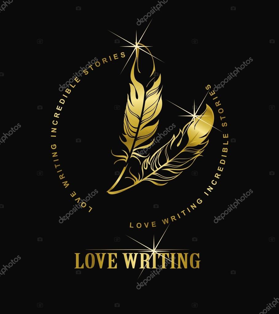 Vector emblem writing pen on a black background with an ornament