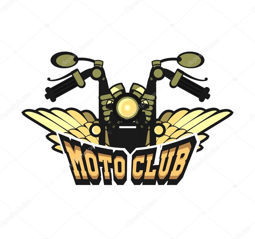 Vector motorcycle club emblem retro bike with wings on a white background