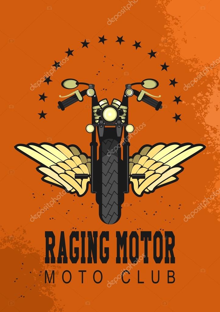 Vector motorcycle club emblem retro bike with wings