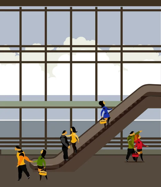 Escaleras mecánicas en el edificio del aeropuerto — Archivo Imágenes Vectoriales