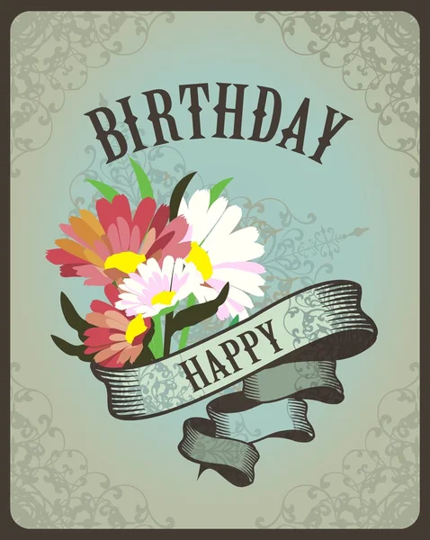 Greeting card with flowers birthday — Stock Vector