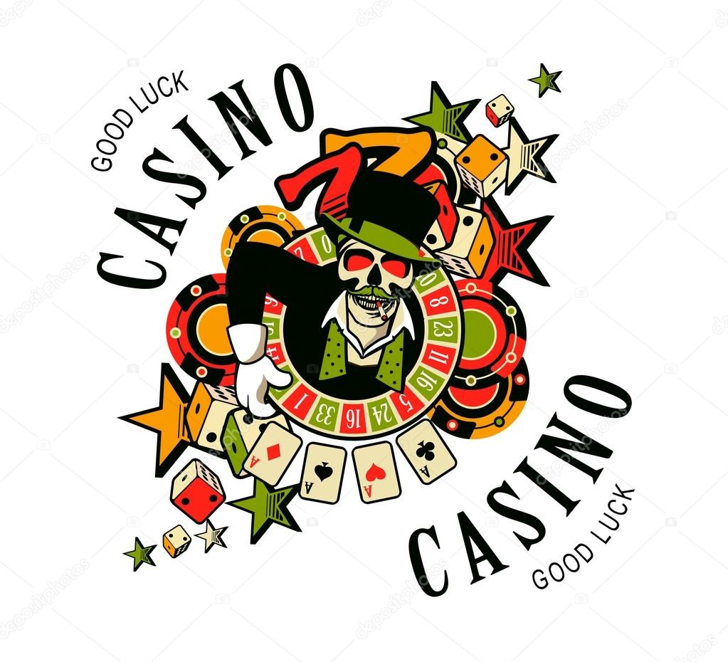 Vector emblem azarntny player, the spirit of good luck in the background poboedy attributes in the casino win