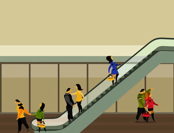 Les gens montent sur l'escalator — Image vectorielle