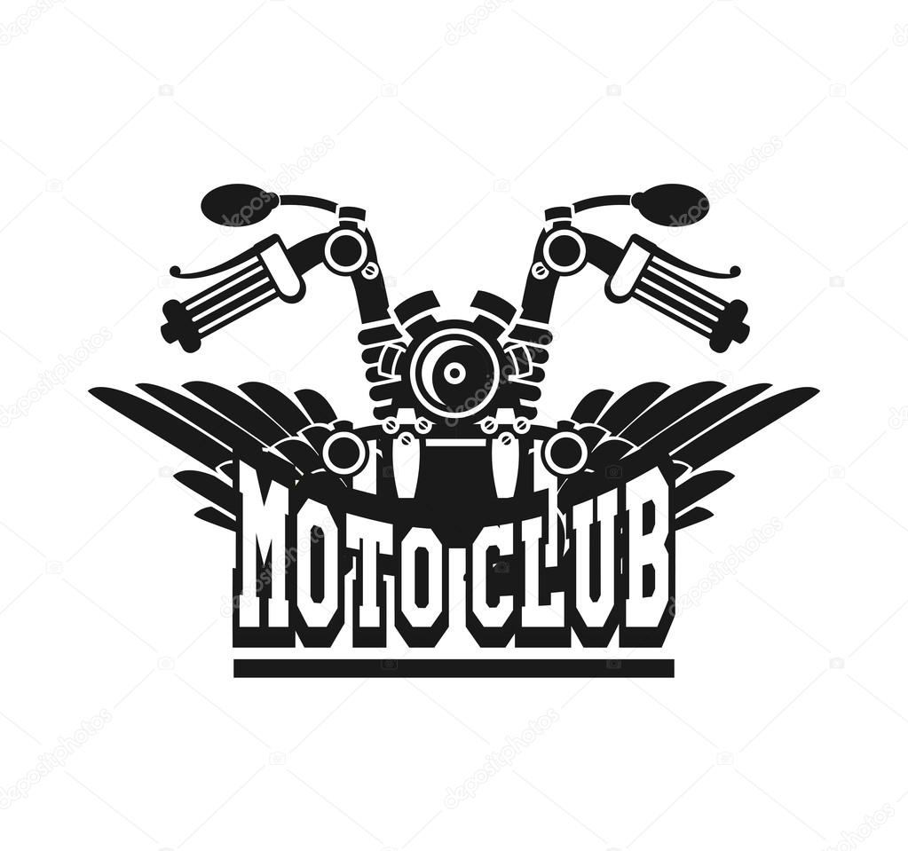 Vector motorcycle club emblem retro bike with wings on a white background