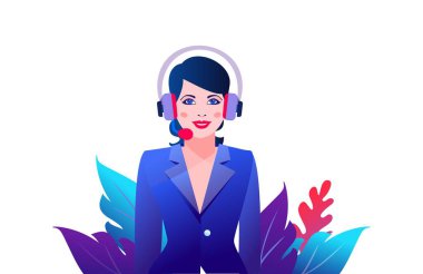 Kulaklıklı bir kız. Gazeteci televizyon spikeri ya da soyut arka plan blog yazarı konsepti.