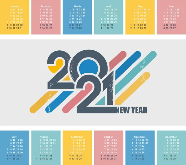 2021 Cuadrícula Calendario Inglés Tipografía Números Del Año Estilo Retro — Vector de stock