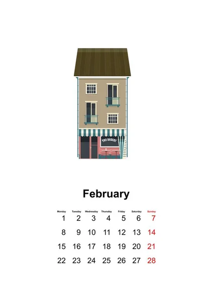 Vertikale Wand Kalenderblatt Für Monat 2021 Gemütliches Zuhause Auf Weißem — Stockvektor