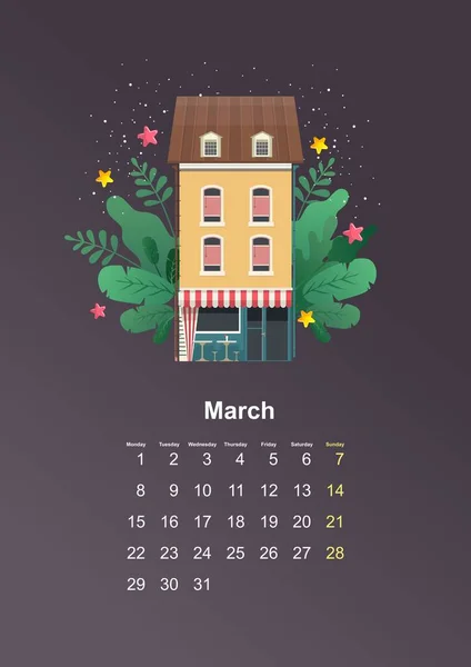 Feuille Mur Calendrier Vertical 2021 Année Maison Confortable Feuilles Vertes — Image vectorielle